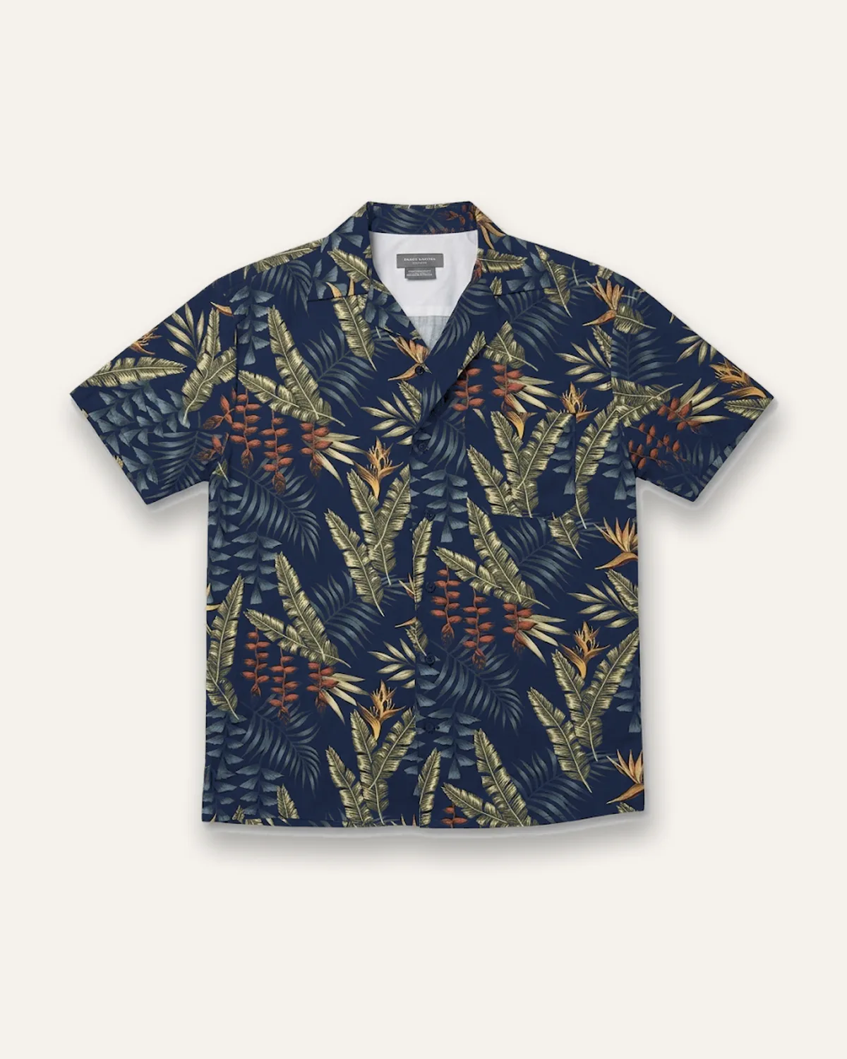 Camp Collar Shirt in Navy Palm, laid flat