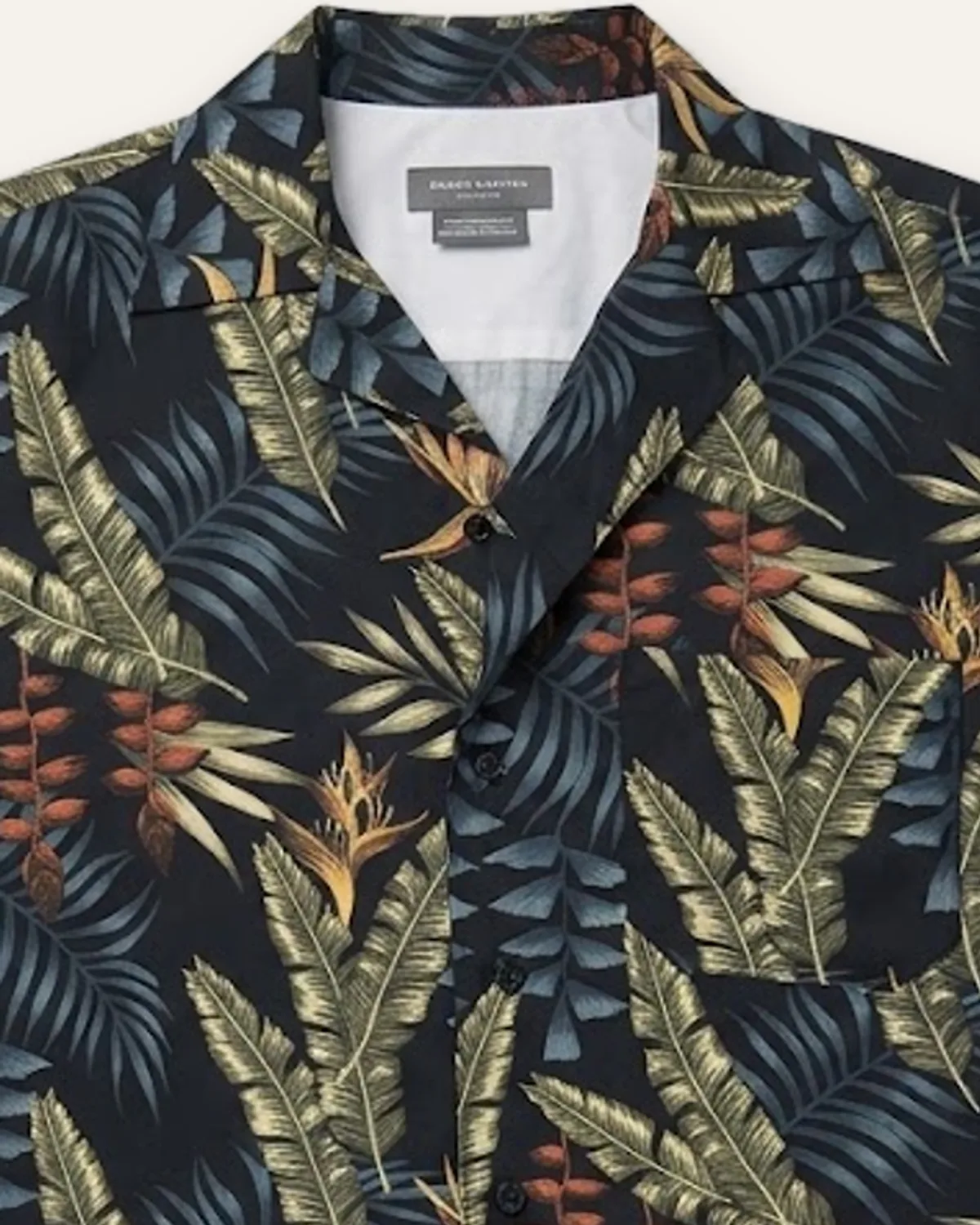 Camp Collar Shirt in Night Palm, laid flat, detail