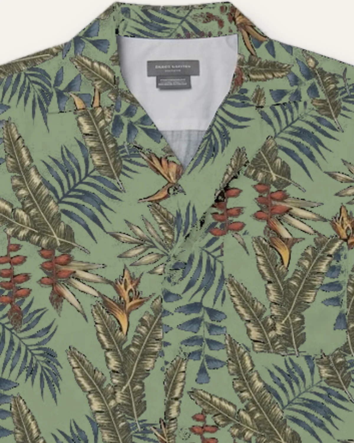 Camp Collar Shirt in Sage Palm, laid flat, detail