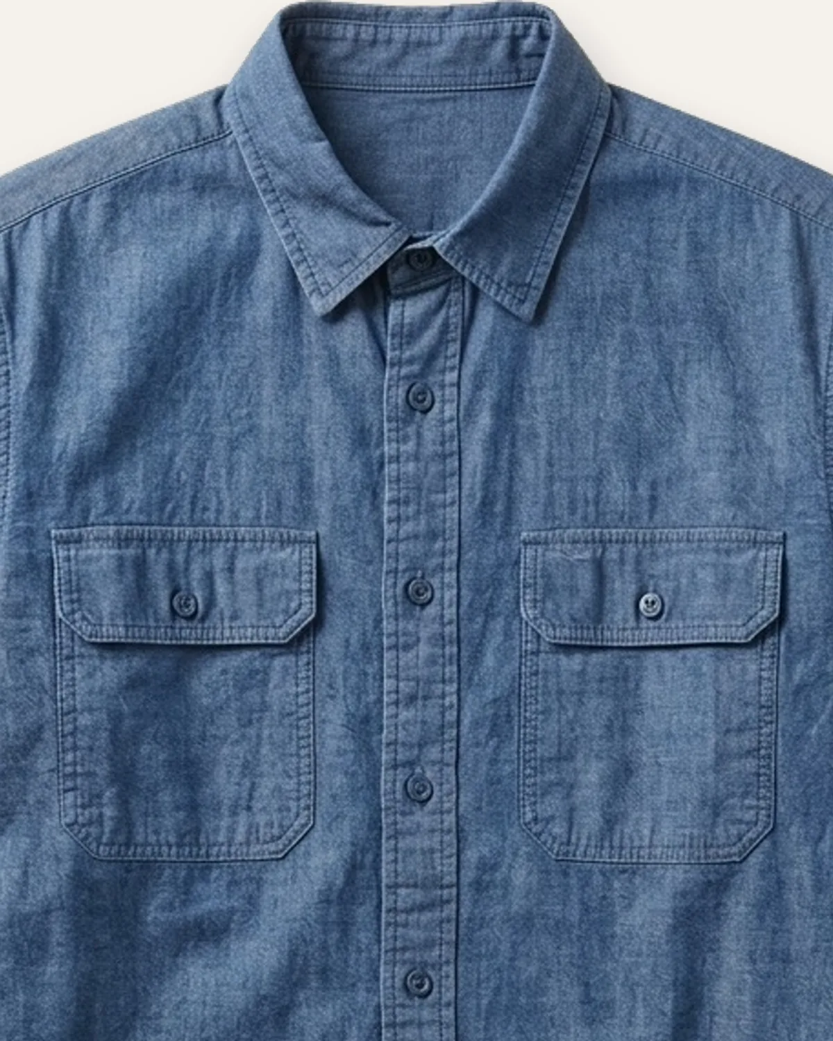 Chambray Work Shirt in Indigo, laid flat, detail