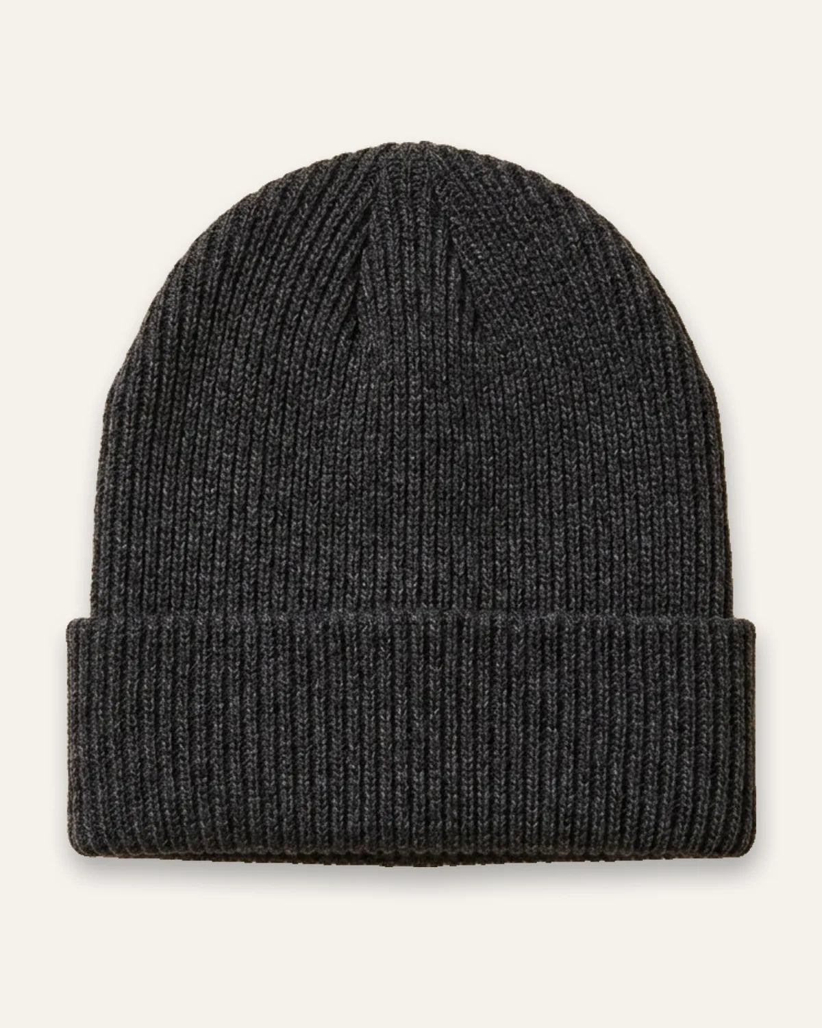 Cuffed Beanie in Charcoal, laid flat
