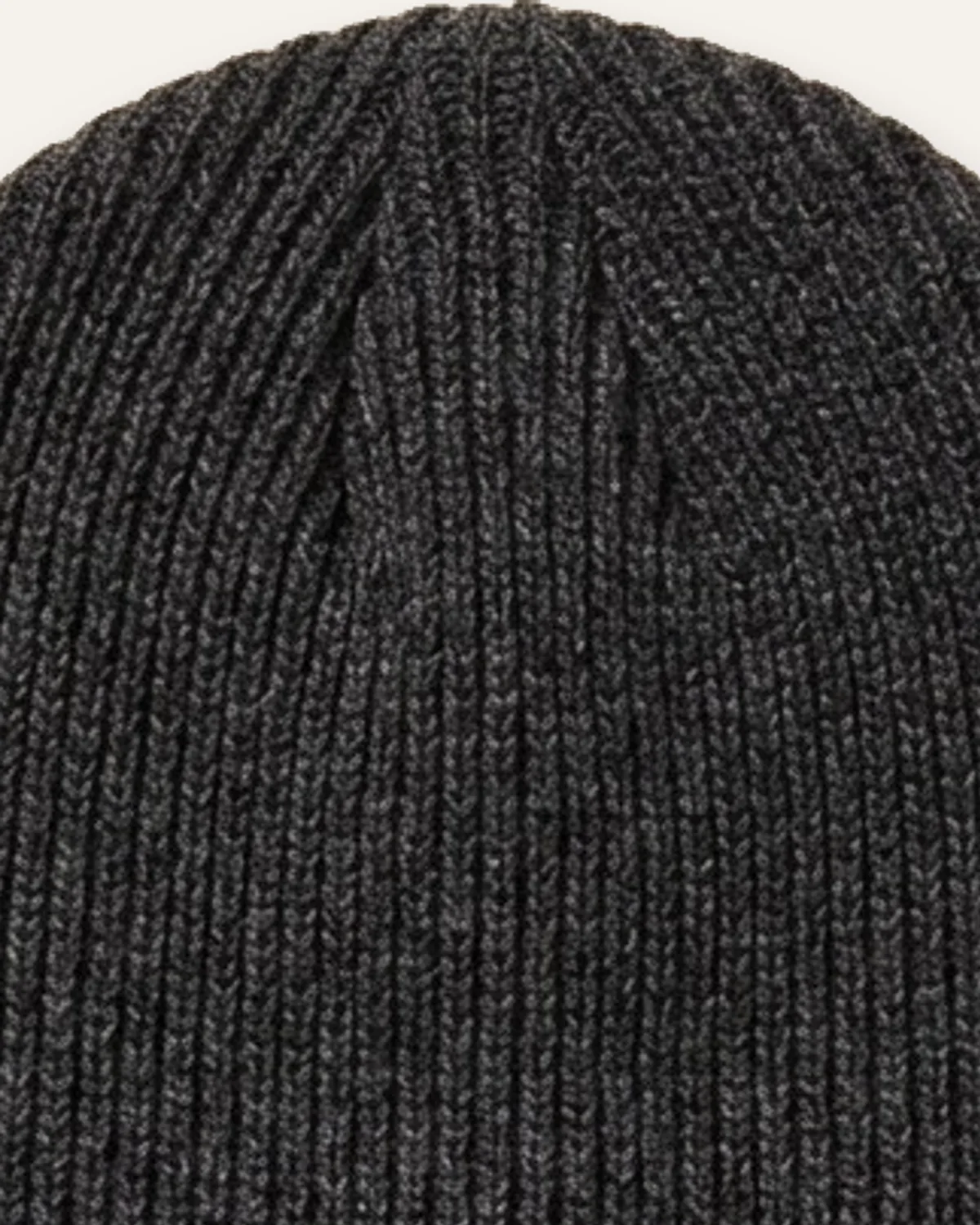 Cuffed Beanie in Charcoal, laid flat, detail