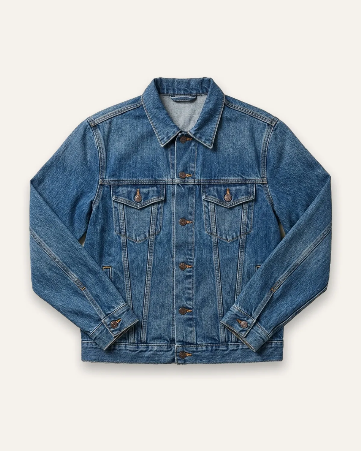Denim Trucker Jacket in Medium Wash, laid flat