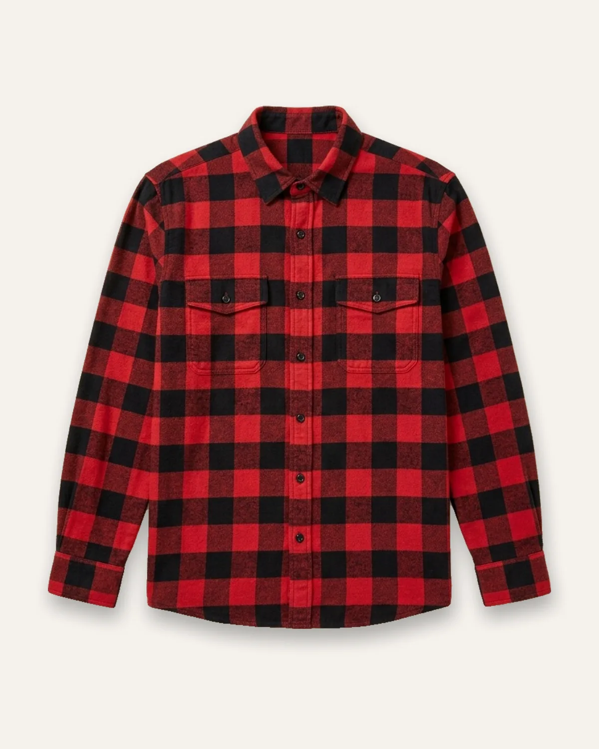 Flannel LS Shirt in Buffalo Red, laid flat