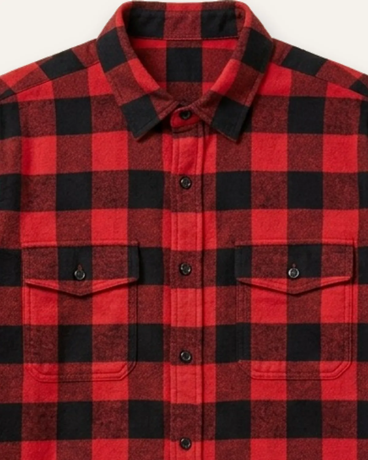Flannel LS Shirt in Buffalo Red, laid flat, detail