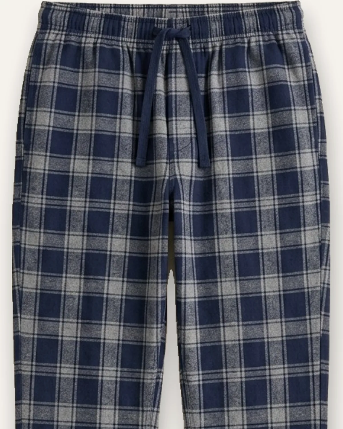 Flannel Pajama Pant in Navy Plaid, laid flat, detail
