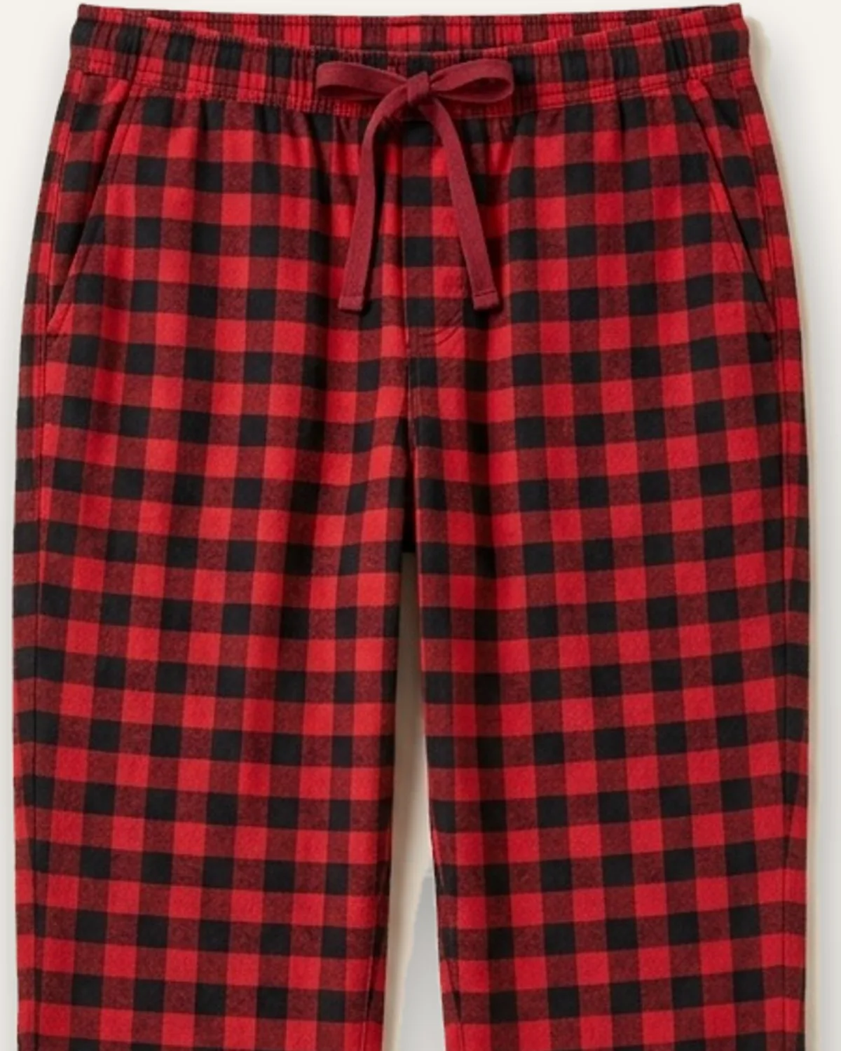 Flannel Pajama Pant in Red Plaid, laid flat, detail