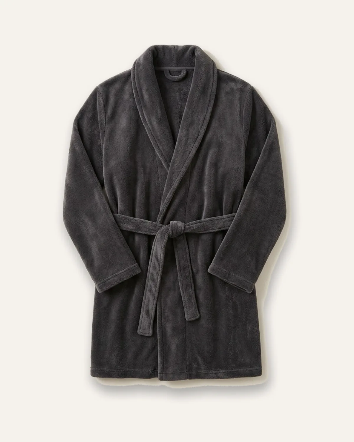 Fleece Robe in Charcoal, laid flat