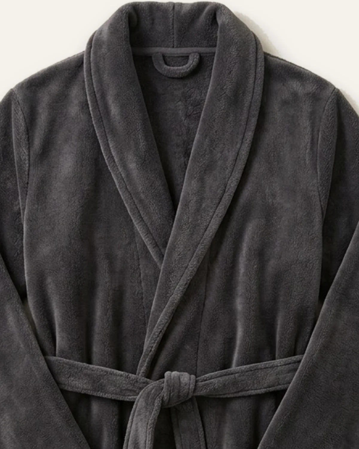 Fleece Robe in Charcoal, laid flat, detail