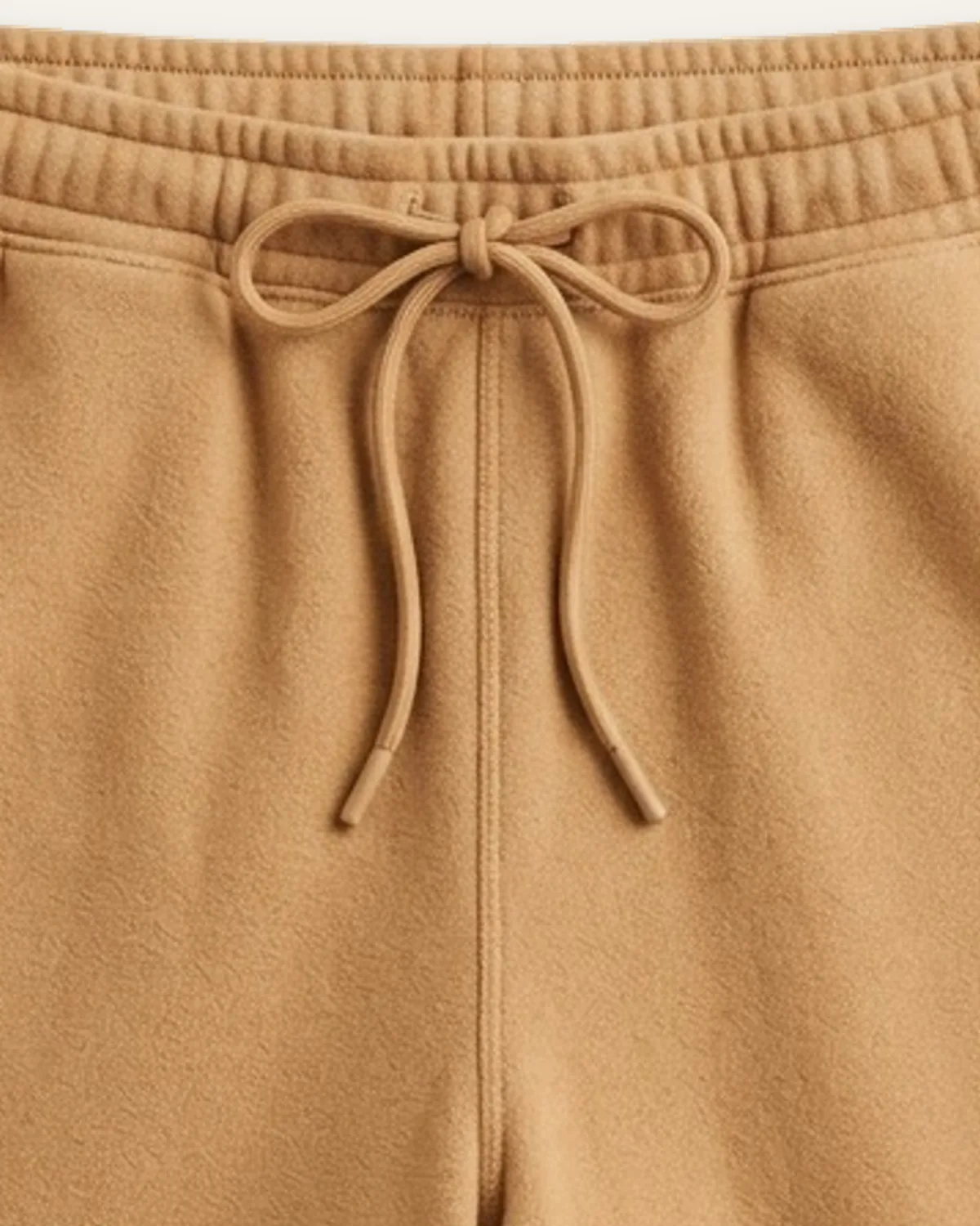 Fleece Sweat Short in Camel, laid flat, detail