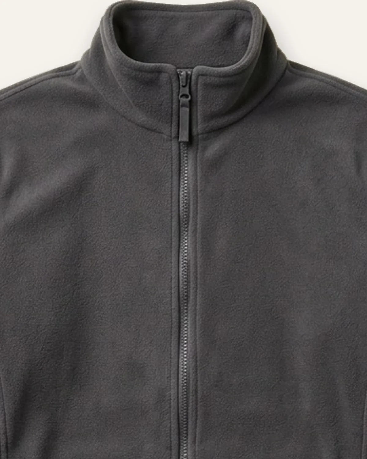 Fleece Zip Jacket in Charcoal, laid flat, detail