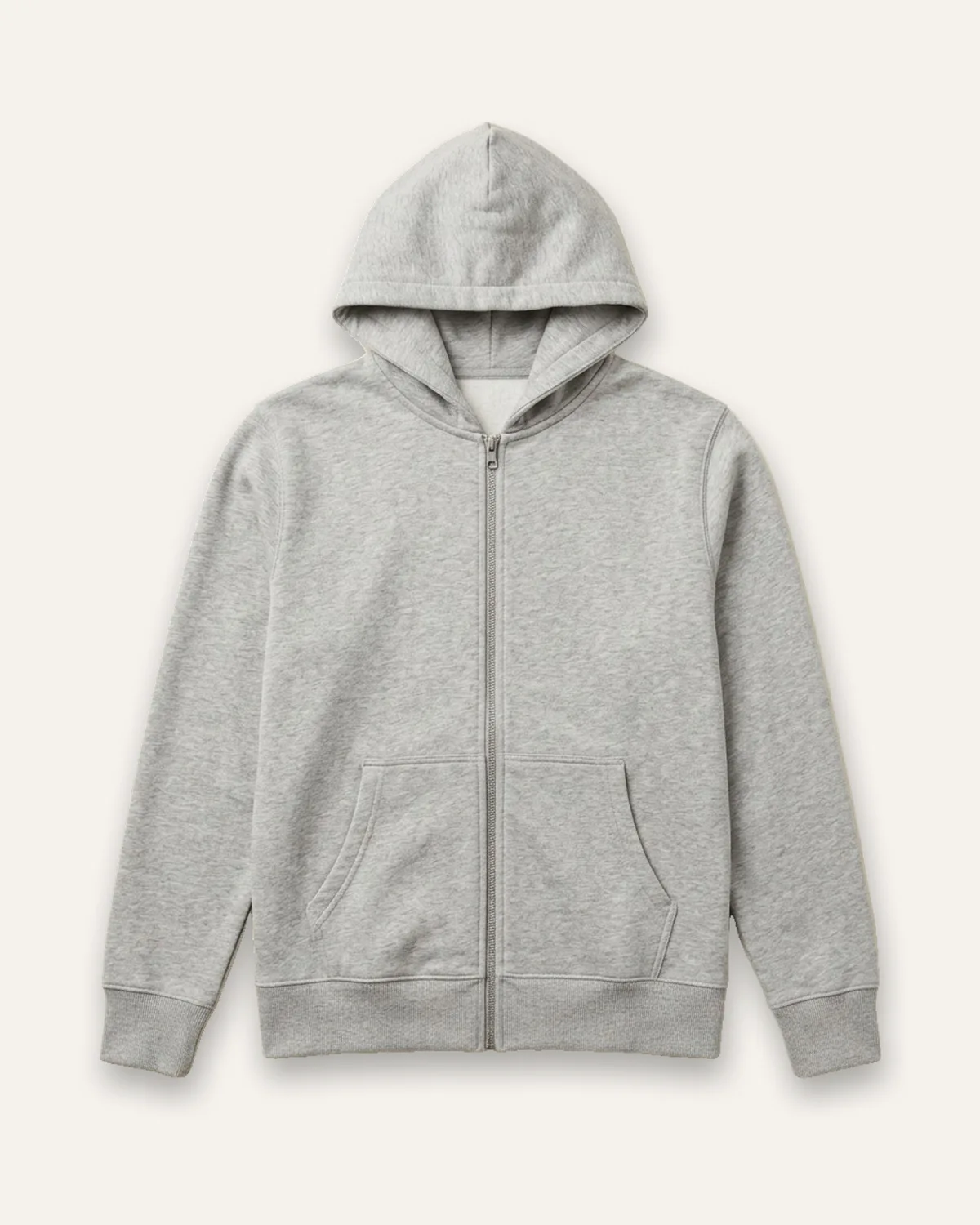 Full-Zip Fleece Hoodie in Heather Grey, laid flat