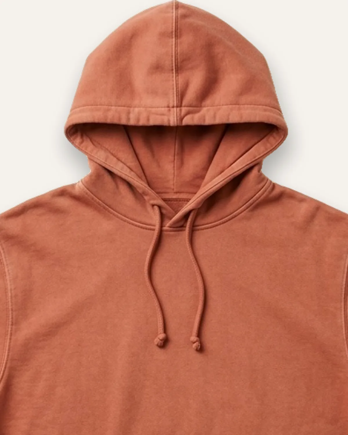 Garment-Dyed Hoodie in Clay, laid flat, detail