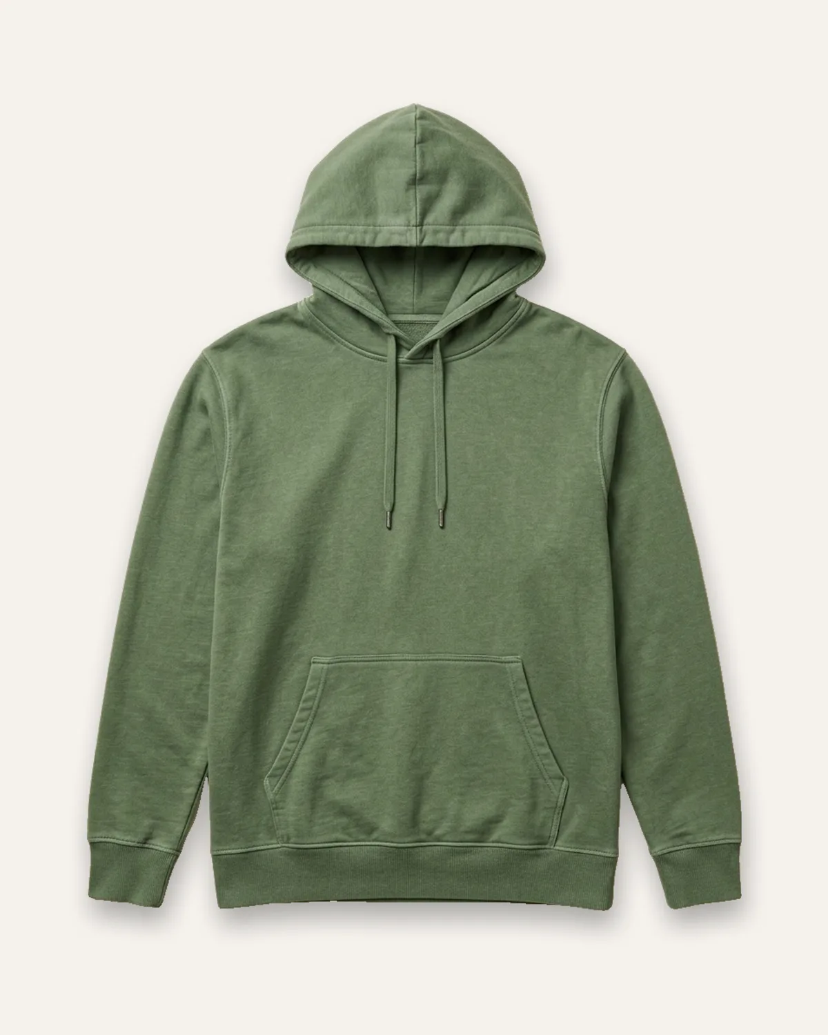Garment-Dyed Hoodie in Moss, laid flat