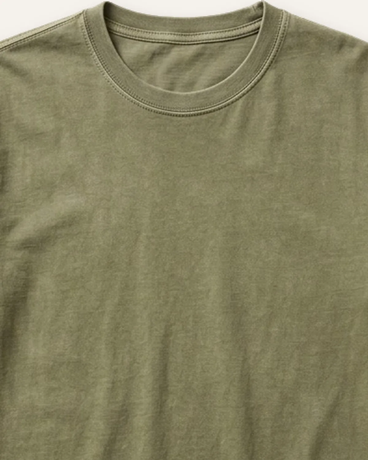 Garment-Dyed Tee in Faded Olive, laid flat, detail