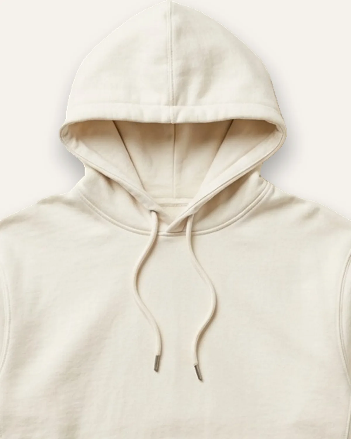 Heavyweight Hoodie in Bone, laid flat, detail
