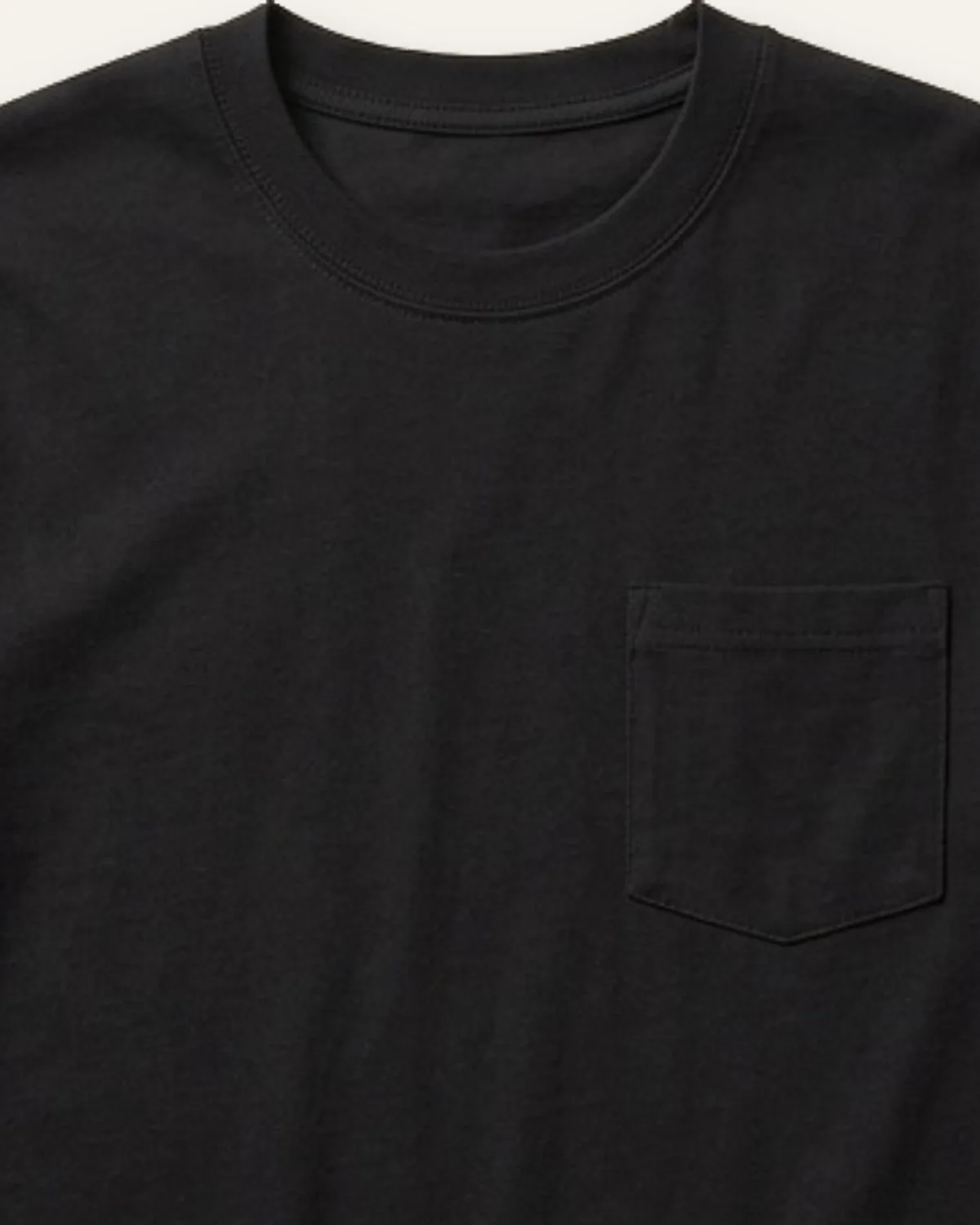 Heavyweight Pocket Tee in Black, laid flat, detail