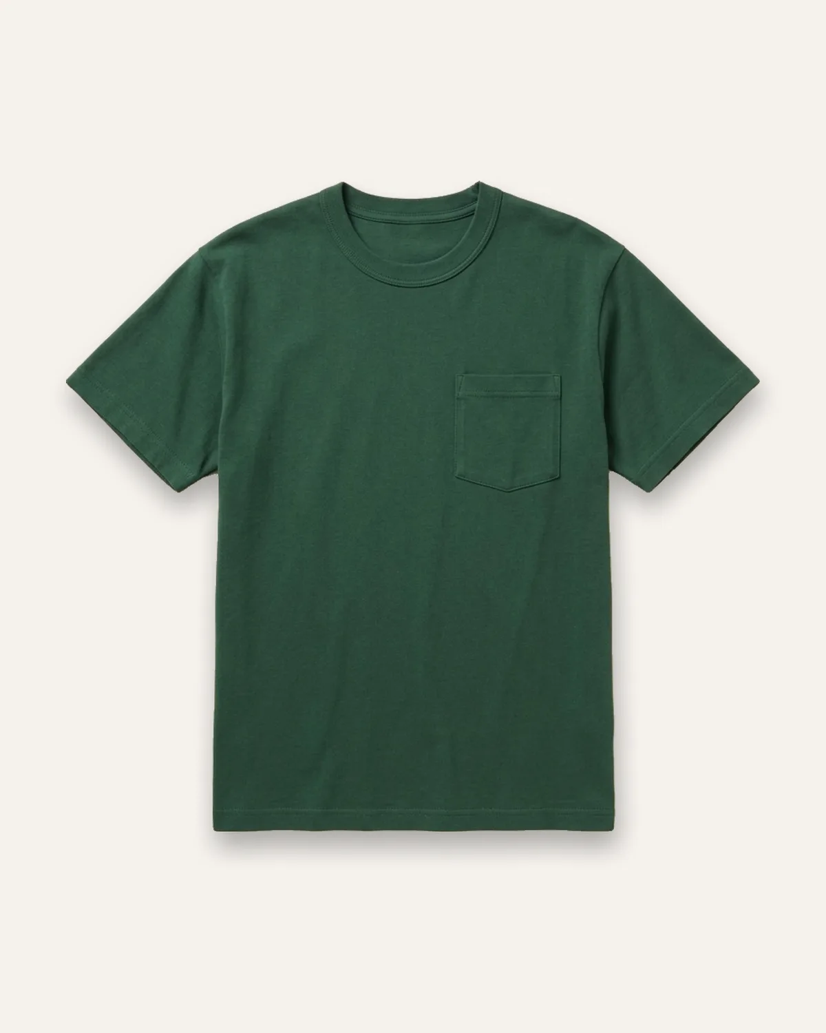 Heavyweight Pocket Tee in Forest, laid flat