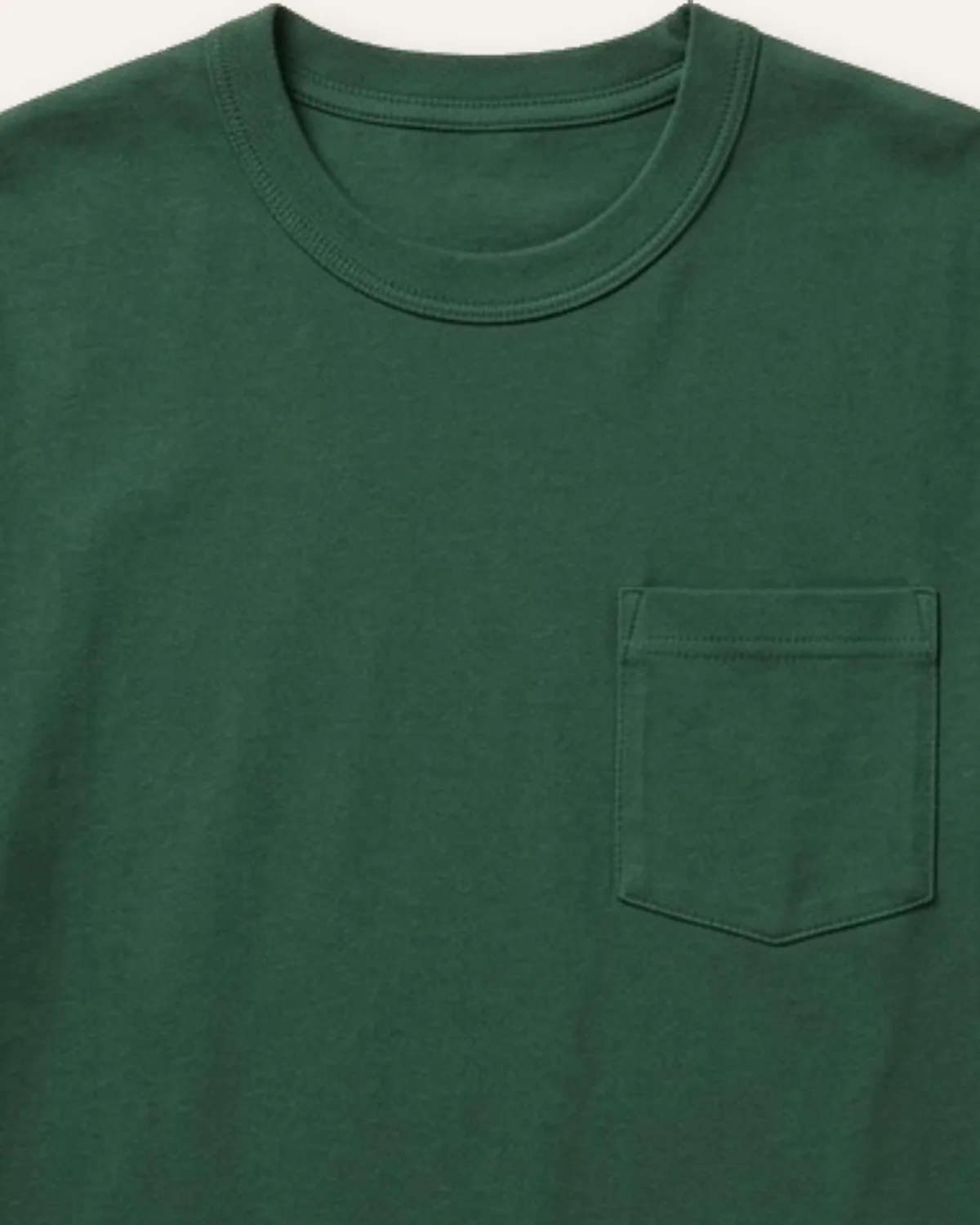 Heavyweight Pocket Tee in Forest, laid flat, detail