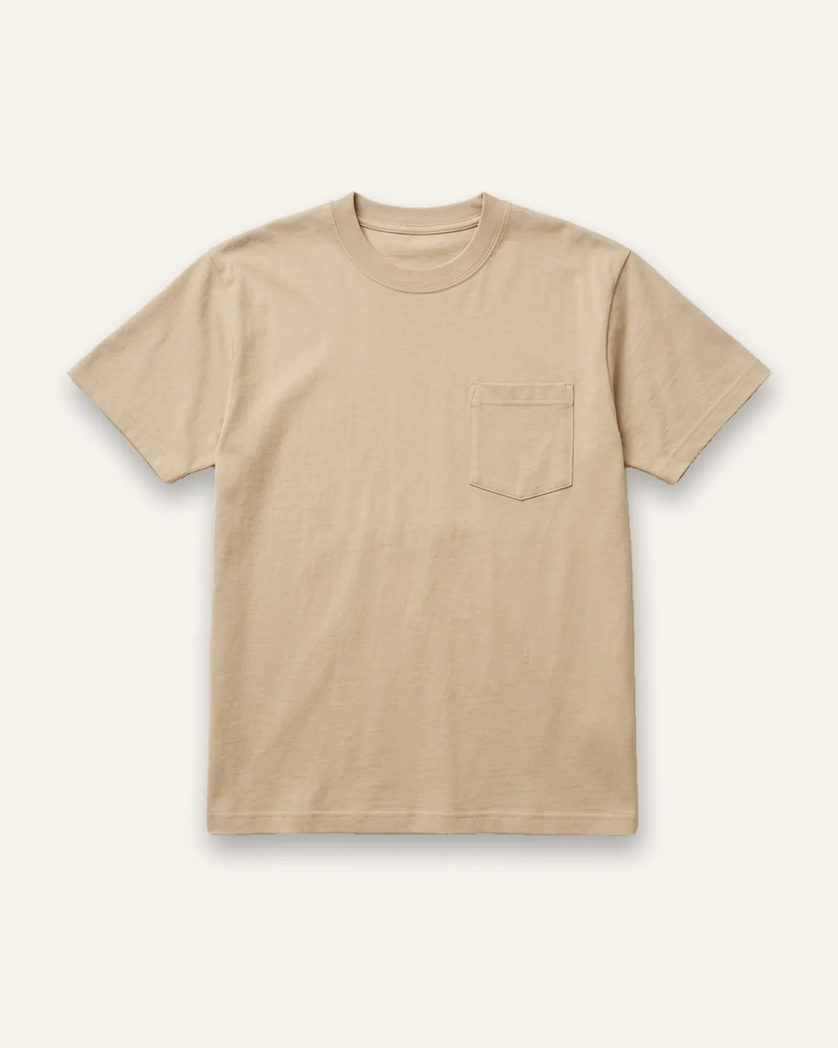 Heavyweight Pocket Tee in Sand, laid flat
