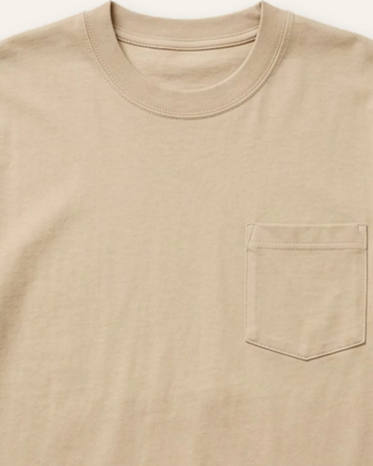 Heavyweight Pocket Tee in Sand, laid flat, detail