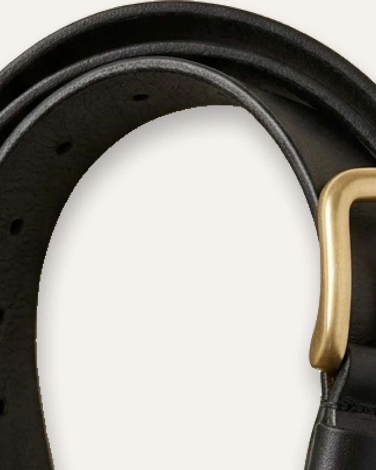 Leather Belt in Black, laid flat, detail