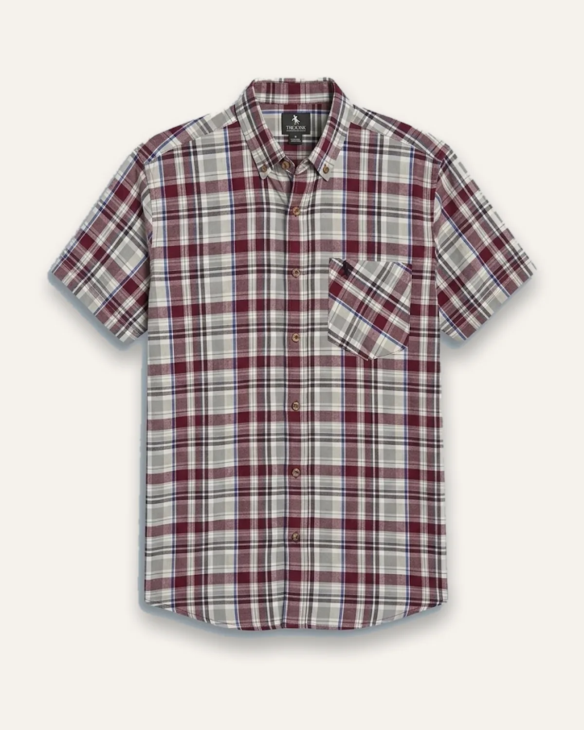 Plaid SS Shirt in Bordeaux, laid flat