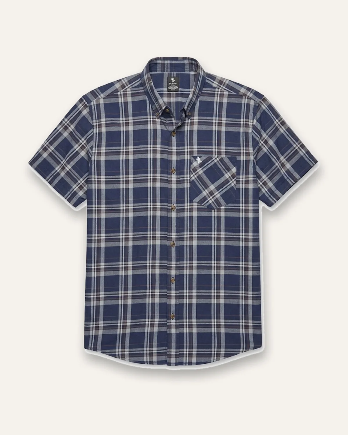Plaid SS Shirt in Harbor Blue, laid flat