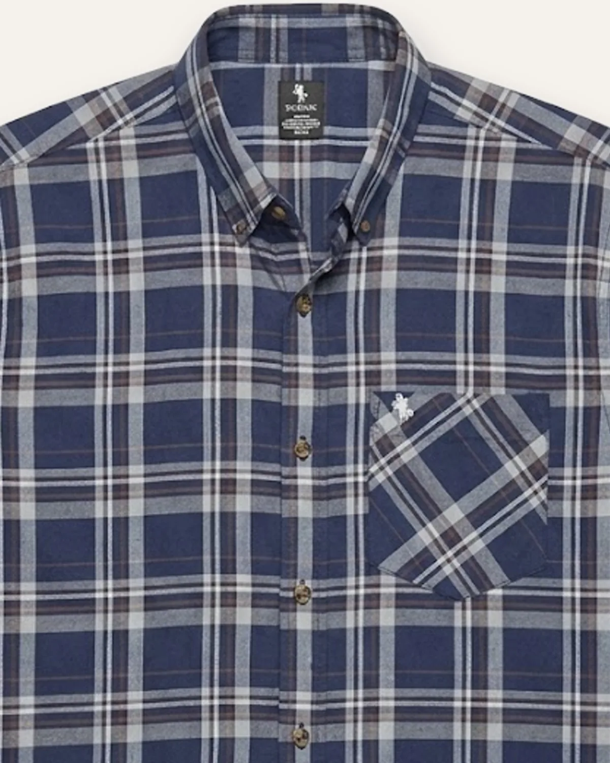Plaid SS Shirt in Harbor Blue, laid flat, detail