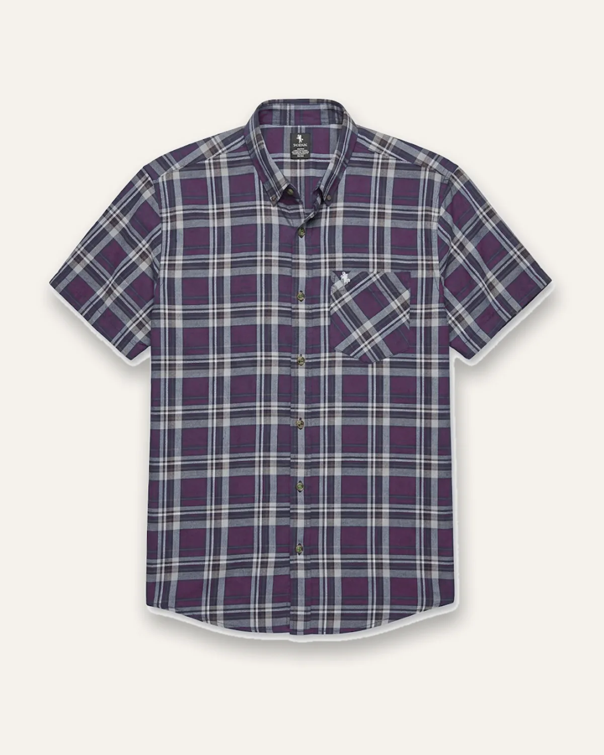 Plaid SS Shirt in Plum, laid flat