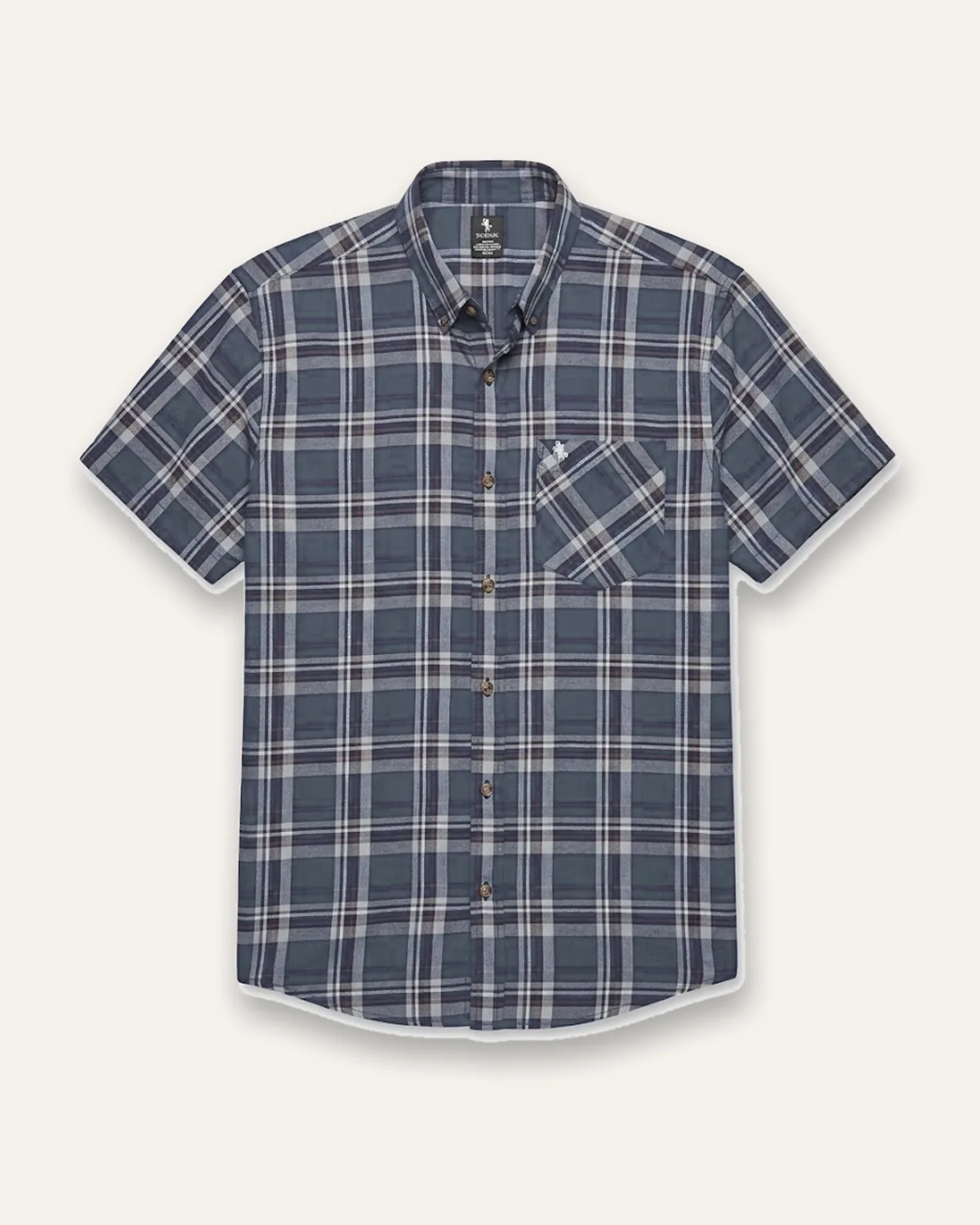 Plaid SS Shirt in Slate, laid flat