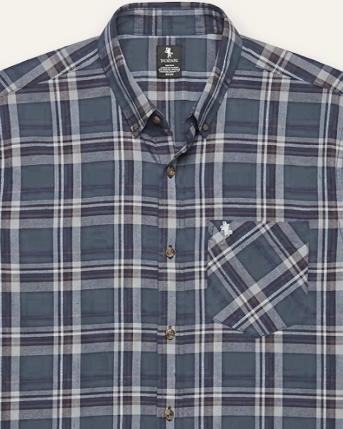 Plaid SS Shirt in Slate, laid flat, detail
