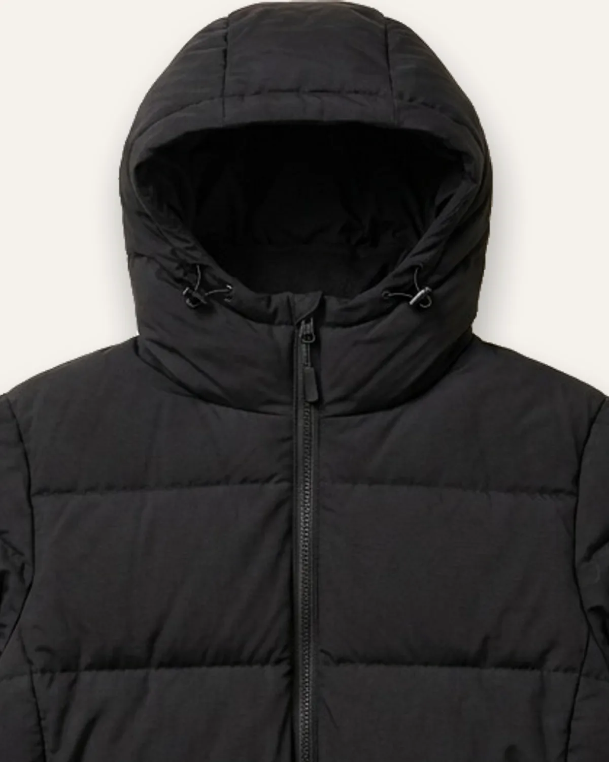 Puffer Jacket in Black, laid flat, detail