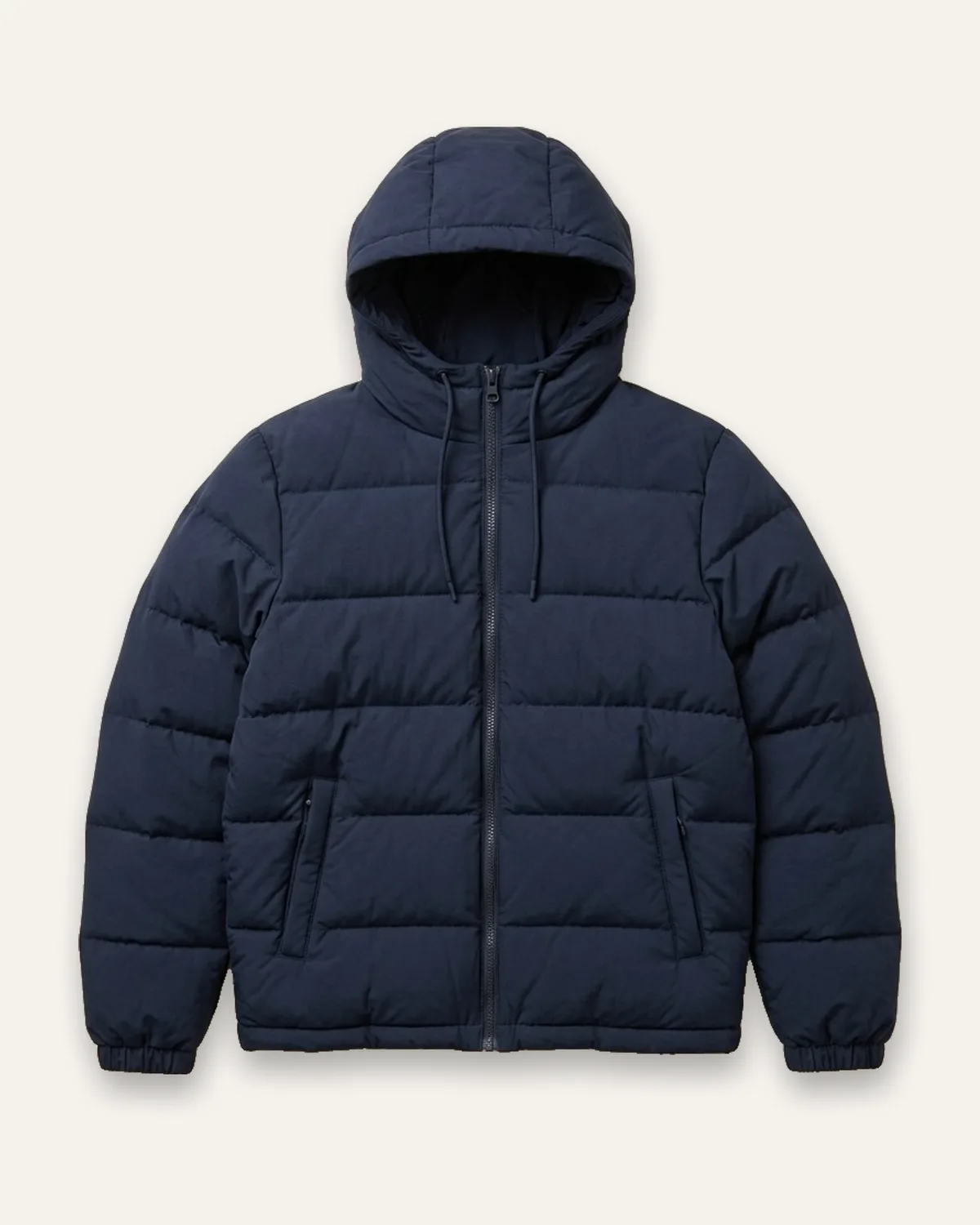 Puffer Jacket in Navy, laid flat