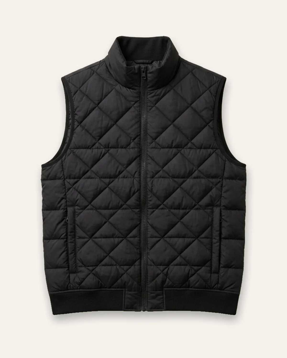 Quilted Vest in Black, laid flat