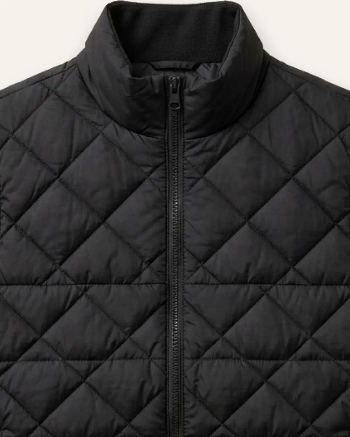 Quilted Vest in Black, laid flat, detail