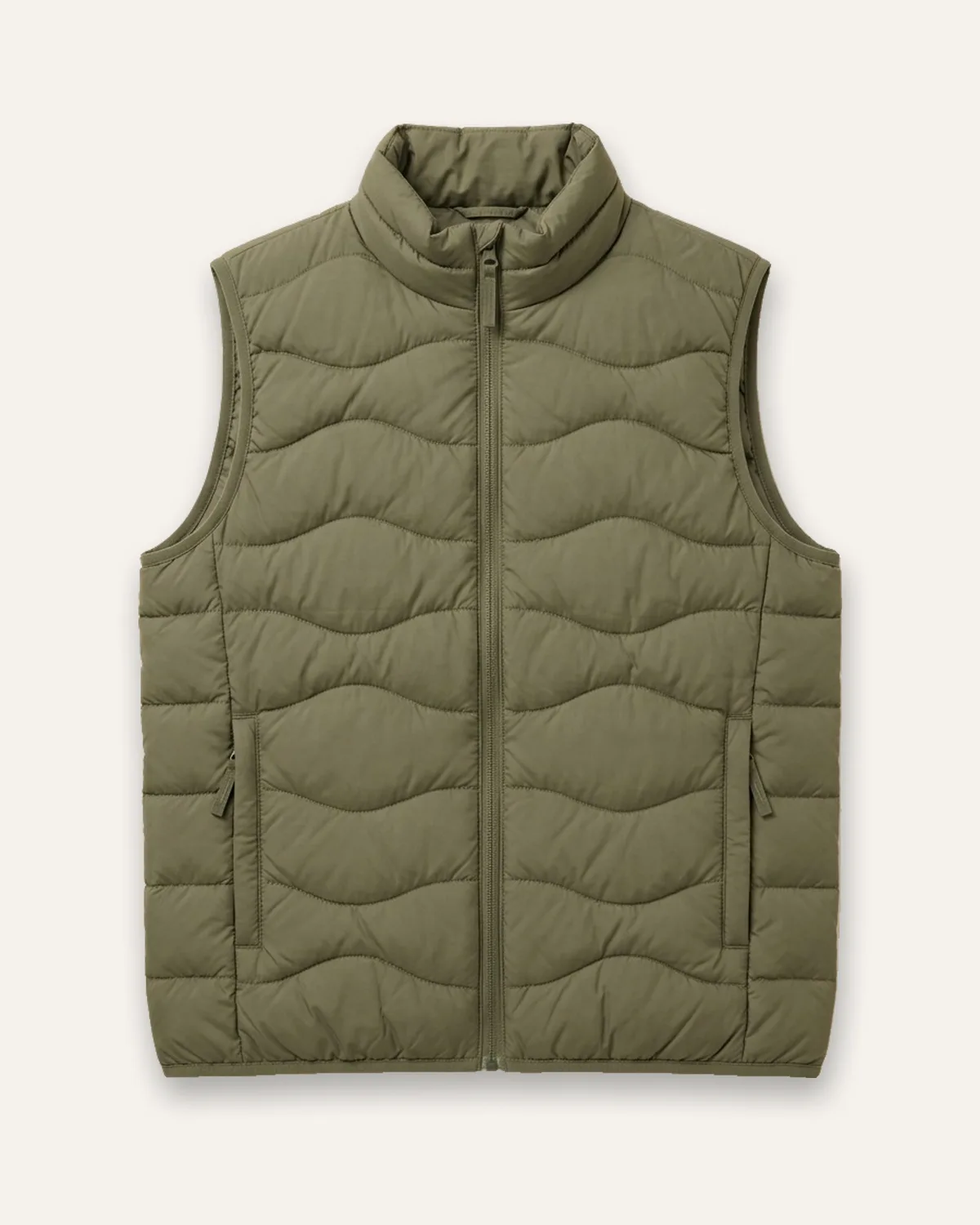 Quilted Vest in Olive, laid flat