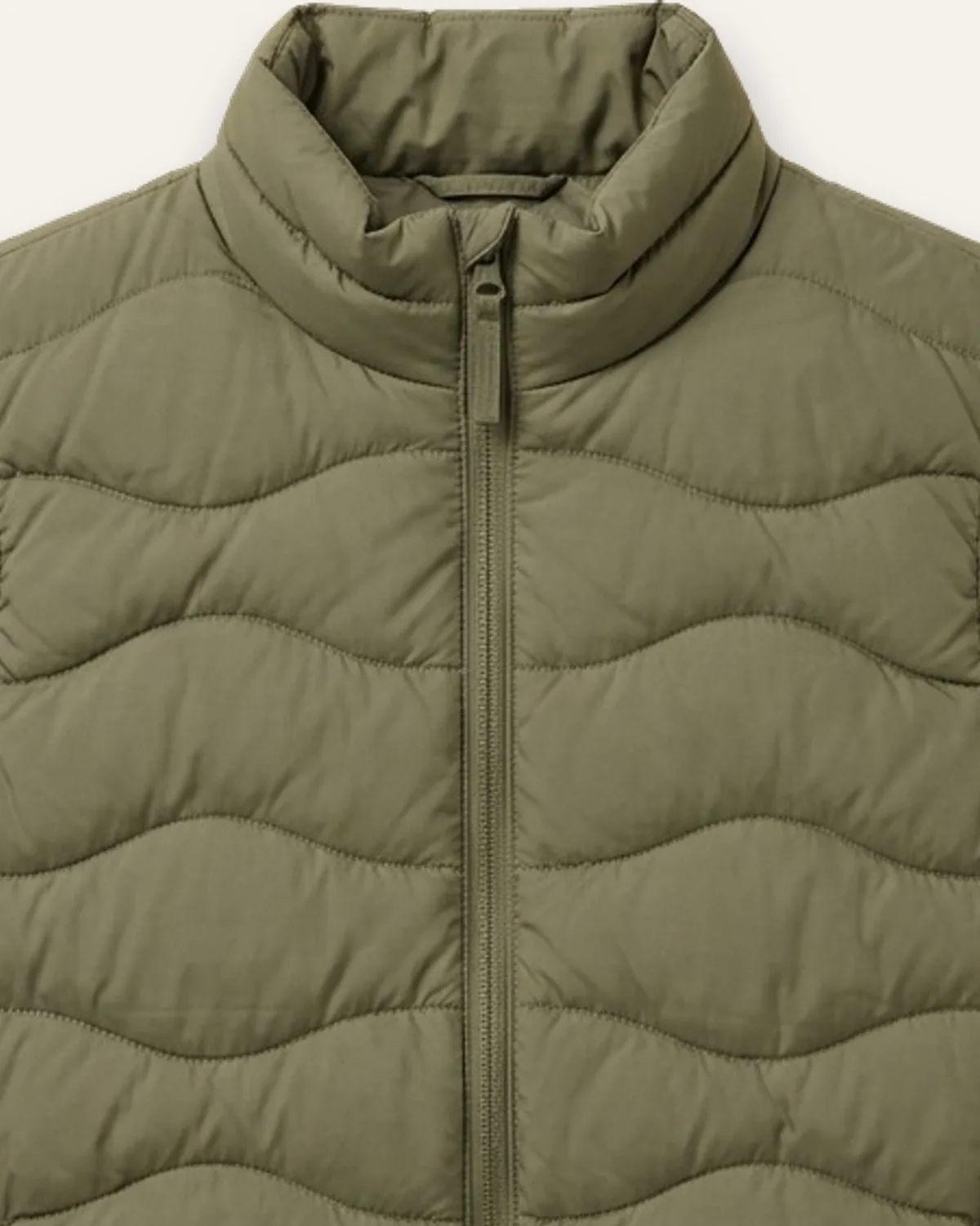 Quilted Vest in Olive, laid flat, detail