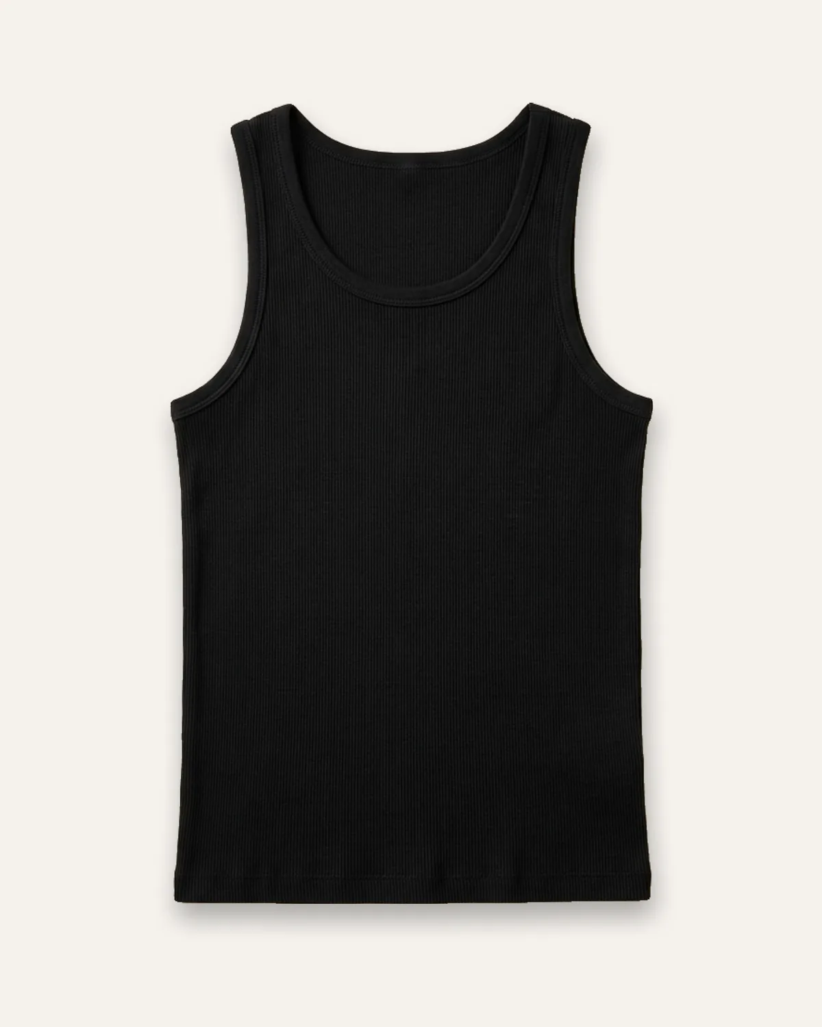 Ribbed Tank in Black, laid flat