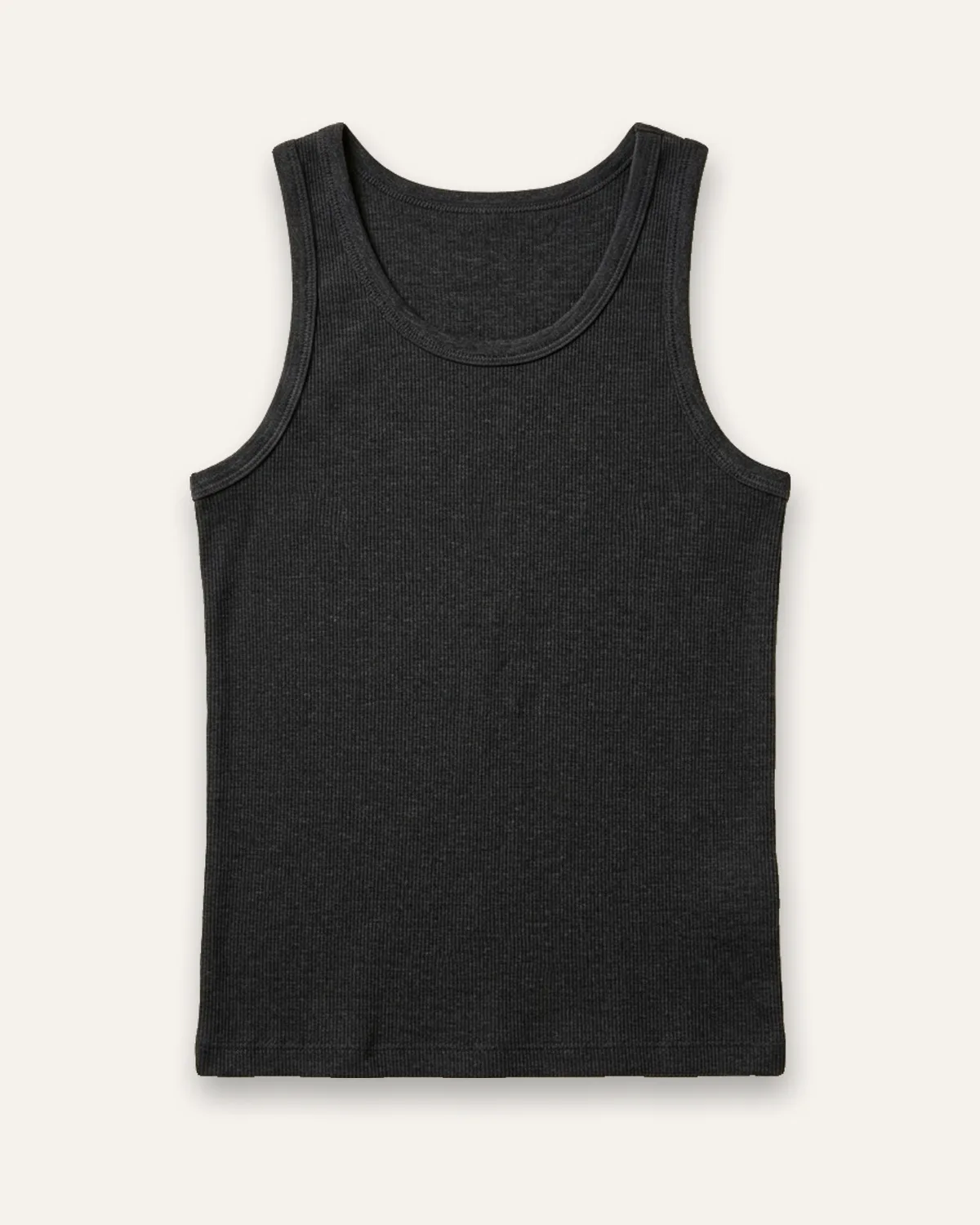 Ribbed Tank in Charcoal, laid flat