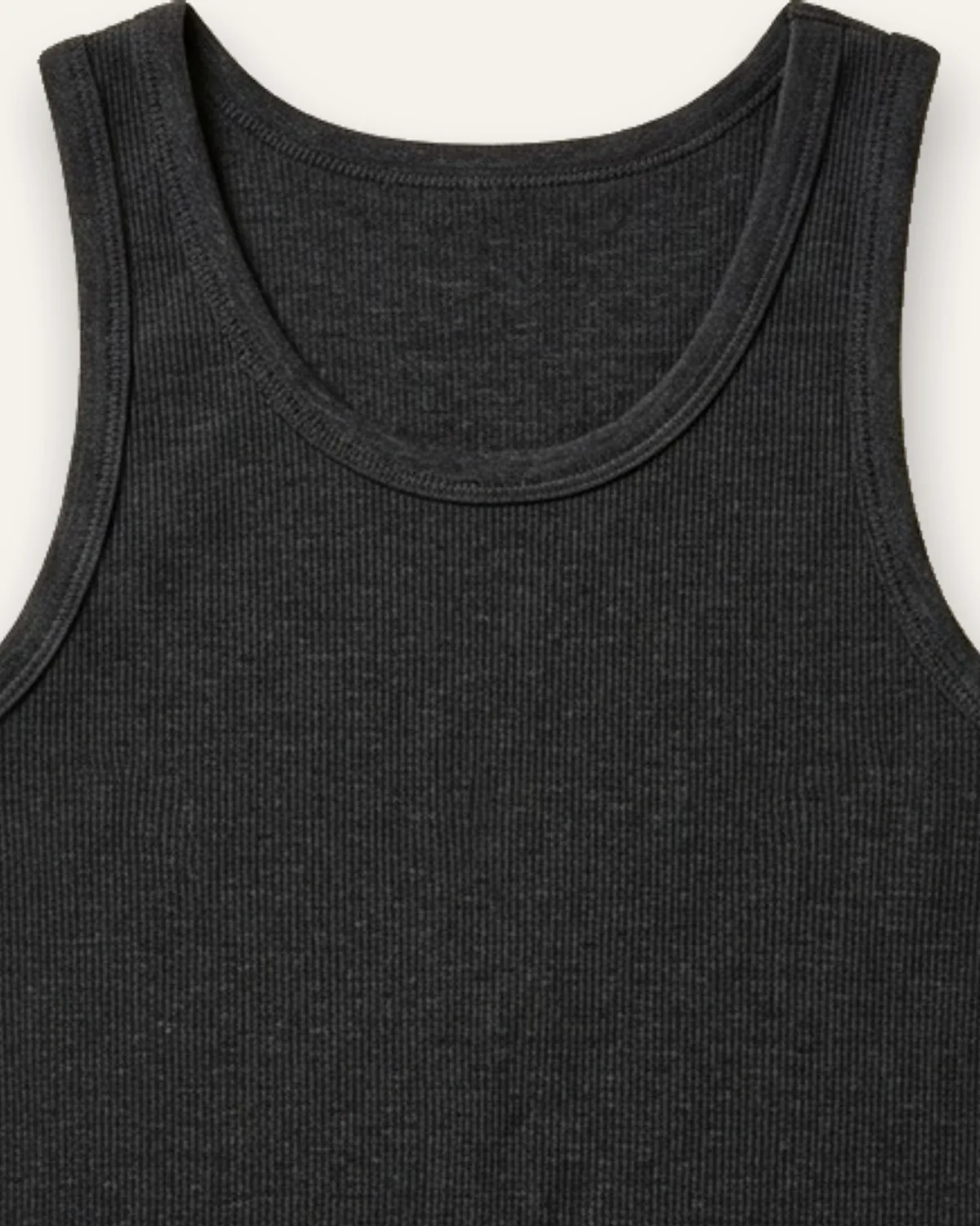 Ribbed Tank in Charcoal, laid flat, detail