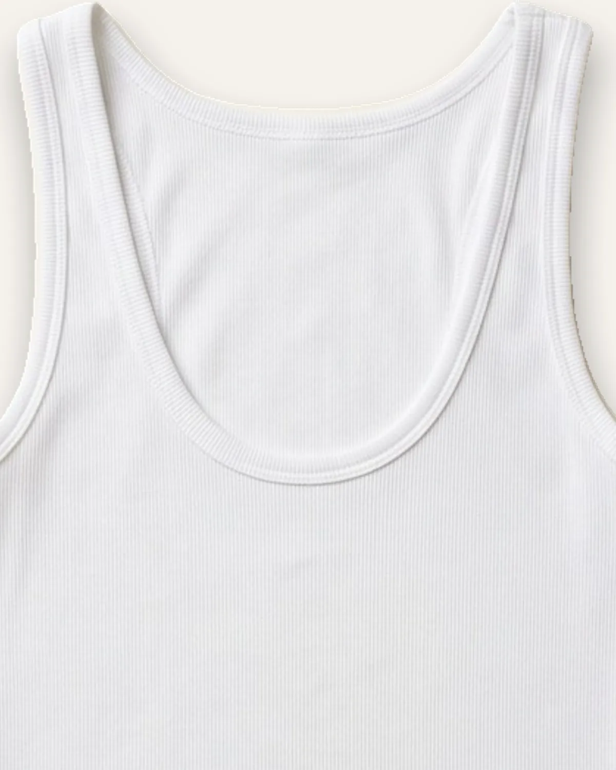 Ribbed Tank in White, laid flat, detail