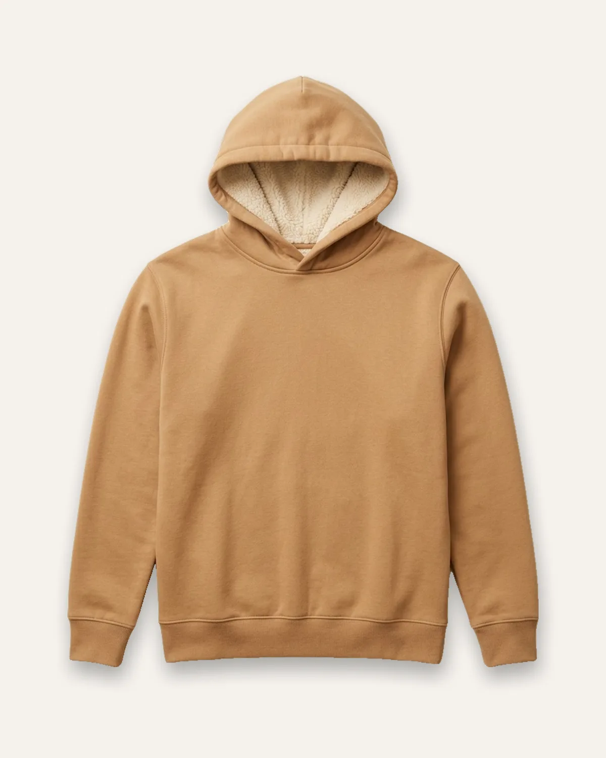 Sherpa-Lined Hoodie in Camel, laid flat