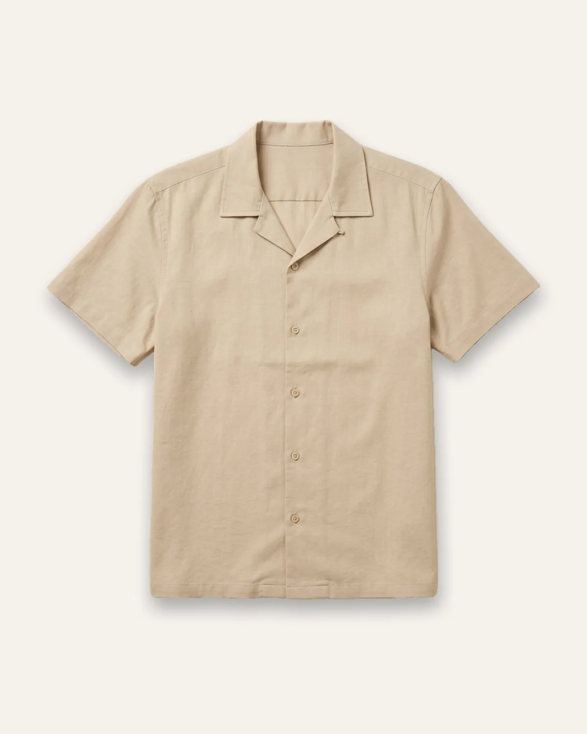 Solid Camp Collar Shirt in Sand, laid flat