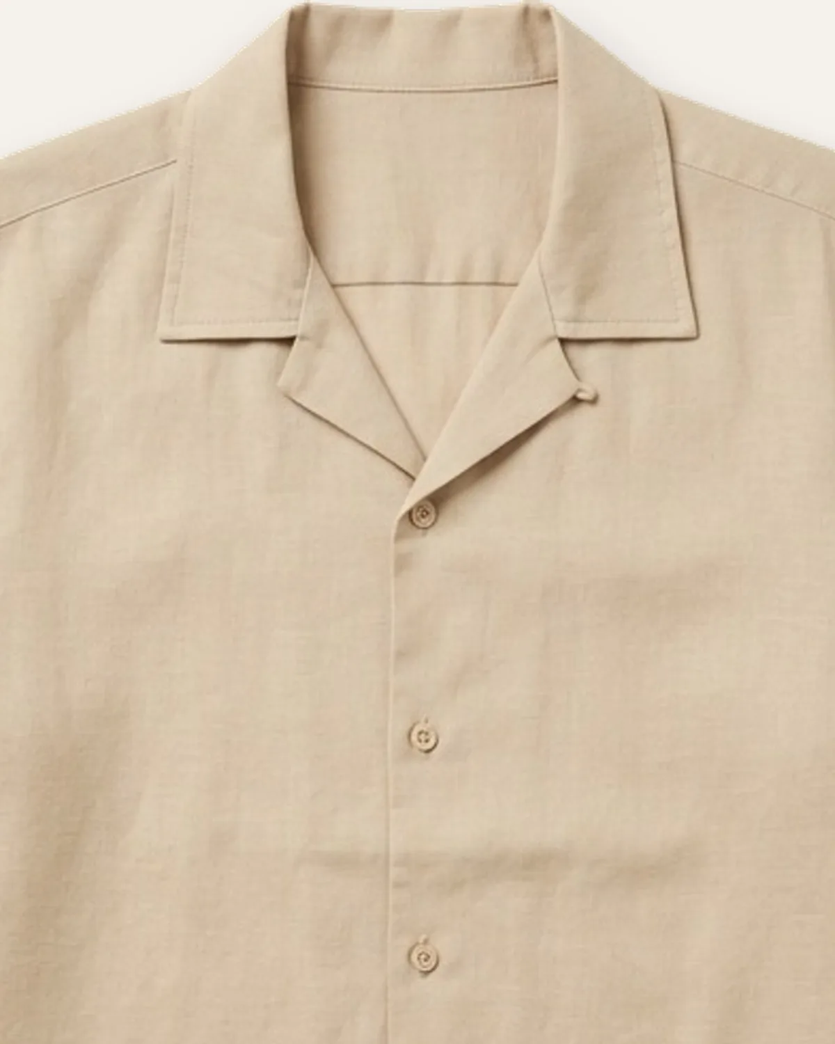 Solid Camp Collar Shirt in Sand, laid flat, detail