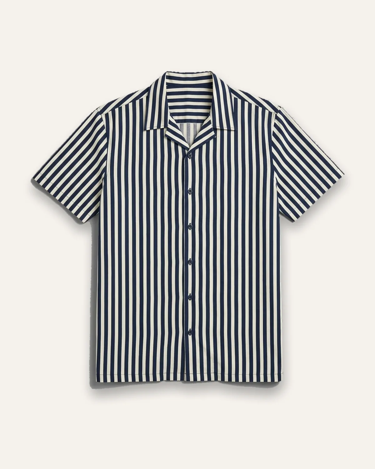 Striped Camp Shirt in Navy Stripe, laid flat