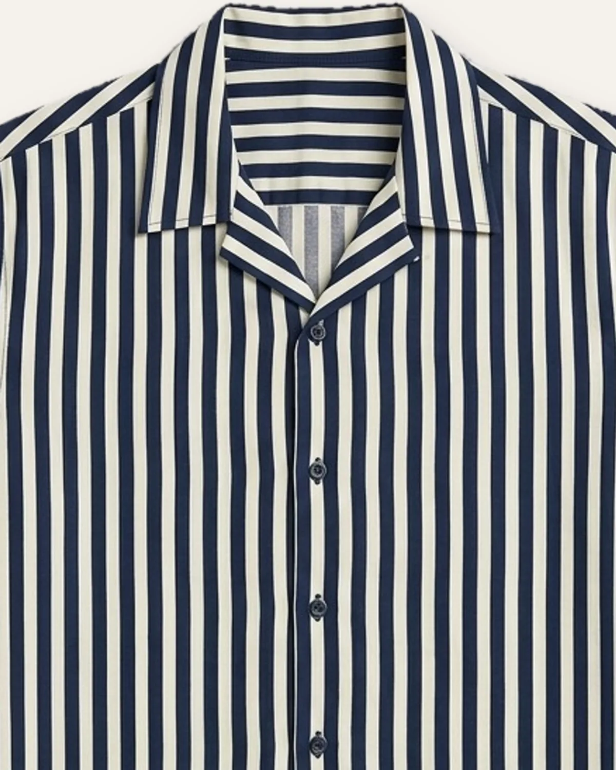 Striped Camp Shirt in Navy Stripe, laid flat, detail