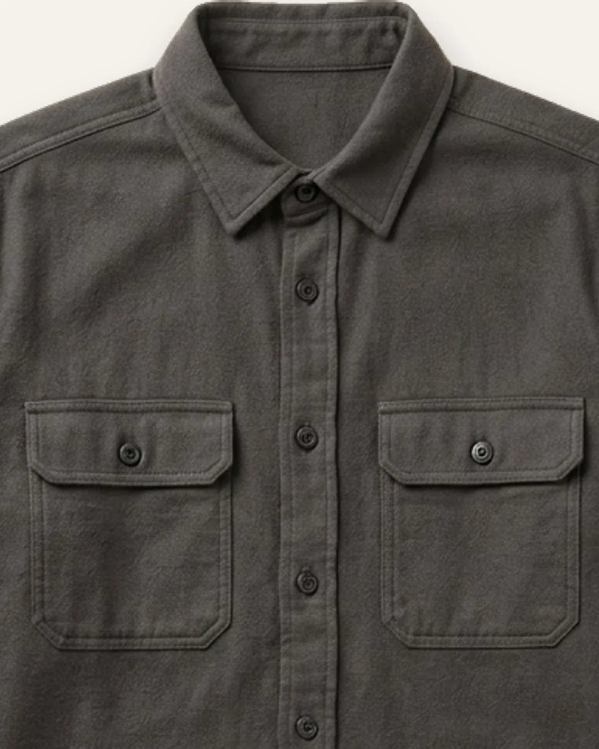 Twill Overshirt in Charcoal, laid flat, detail