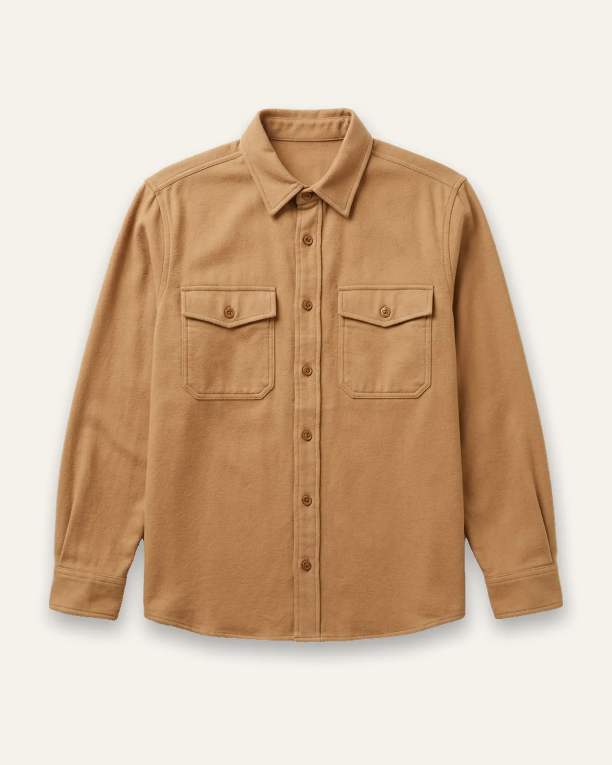Twill Overshirt in Tan, laid flat