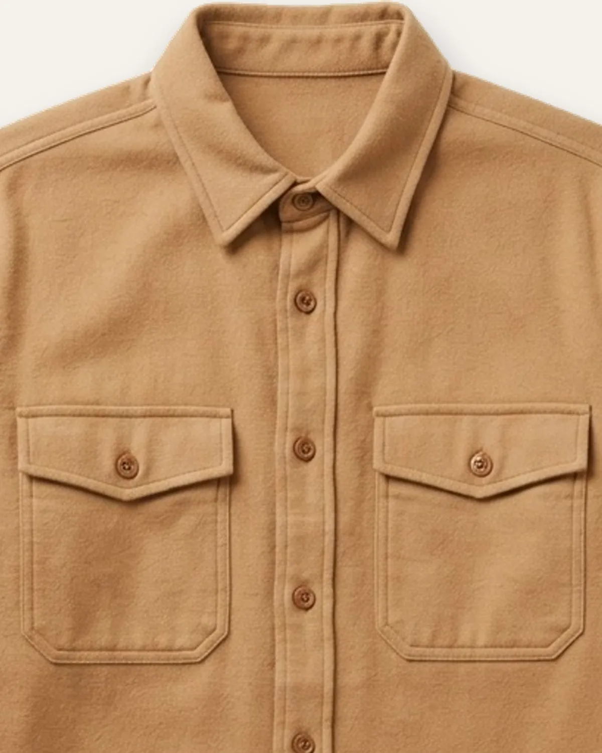Twill Overshirt in Tan, laid flat, detail